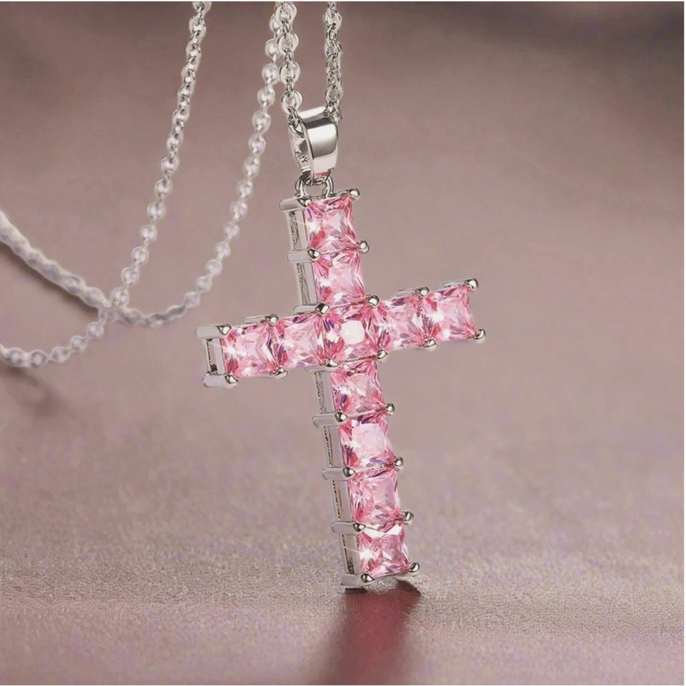 Elegant Pink Cross Pendant Necklace